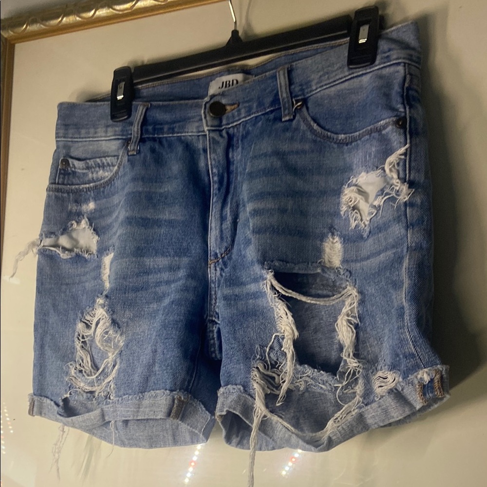 J.B. Dillon Blue Distressed Jean Shorts Relaxed Fit